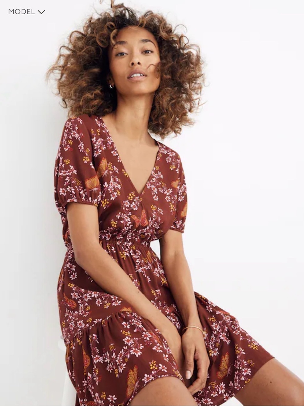🍂✨ Madewell Floral Butterfly Flutter Sleeve Mini‎ Dress Size 6 ✨🦋